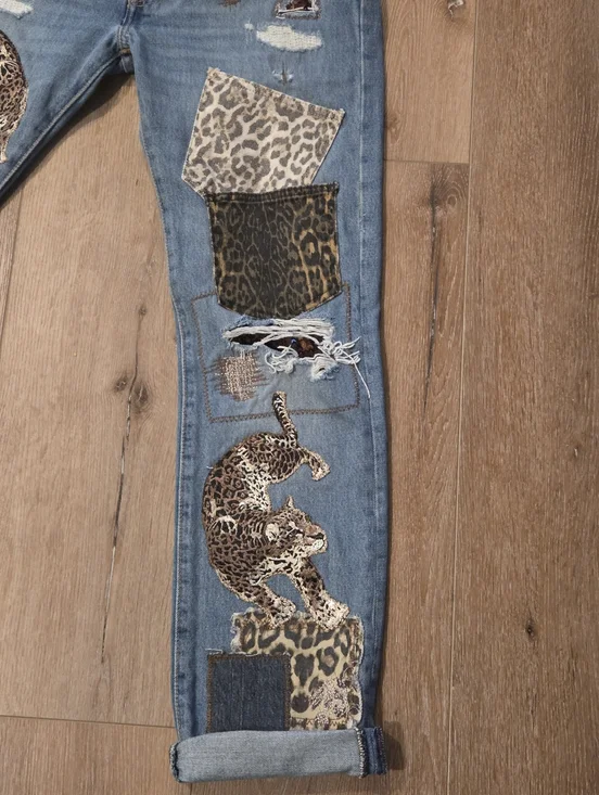 LEVI Button Fly 501 32x34 Upcycled Patchwork Jeans By ThreadsReclaimed - Picture 10 of 16